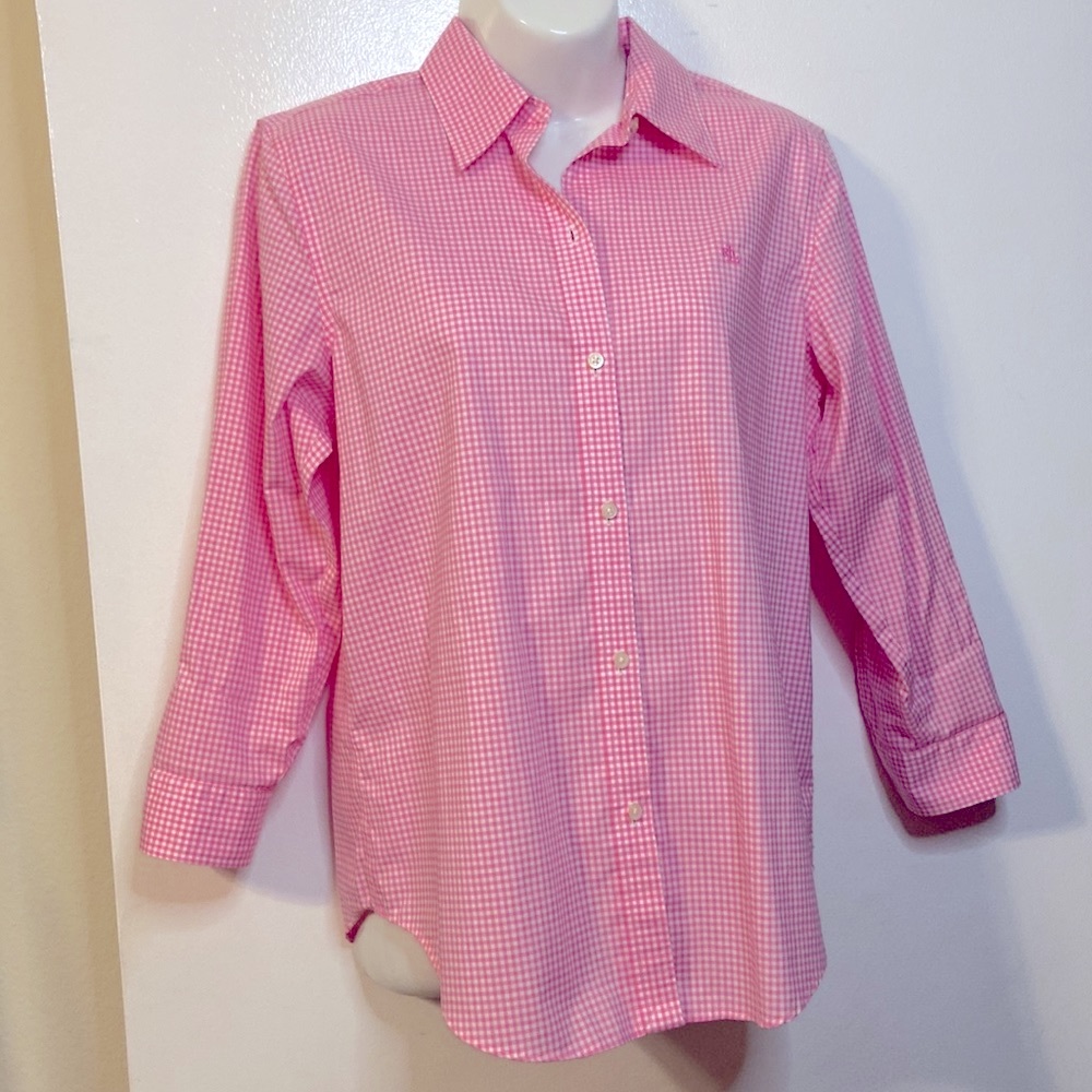 Lauren by Ralph Lauren Cotton Pink Gingham Fitted Shirt